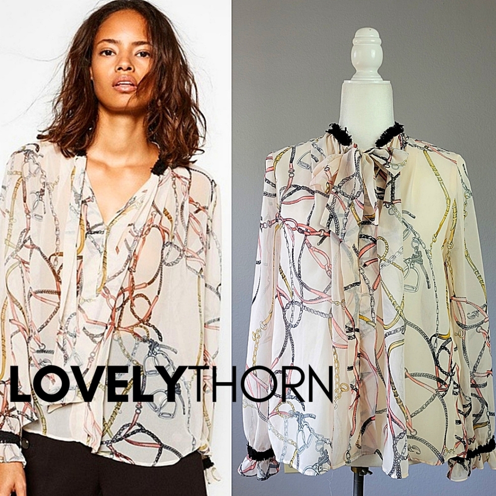 NWOT Zara Chain Print Sheer Blouse